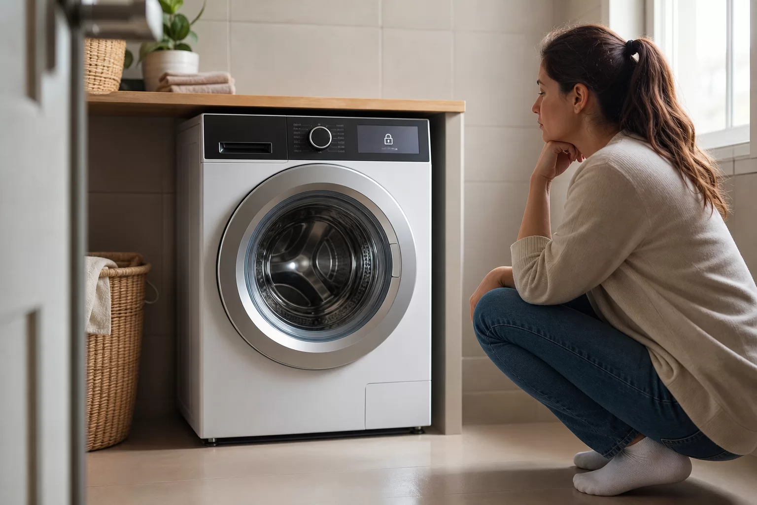Kapağı açılmayan çamaşır makinesinin kilitli kapak görünümü