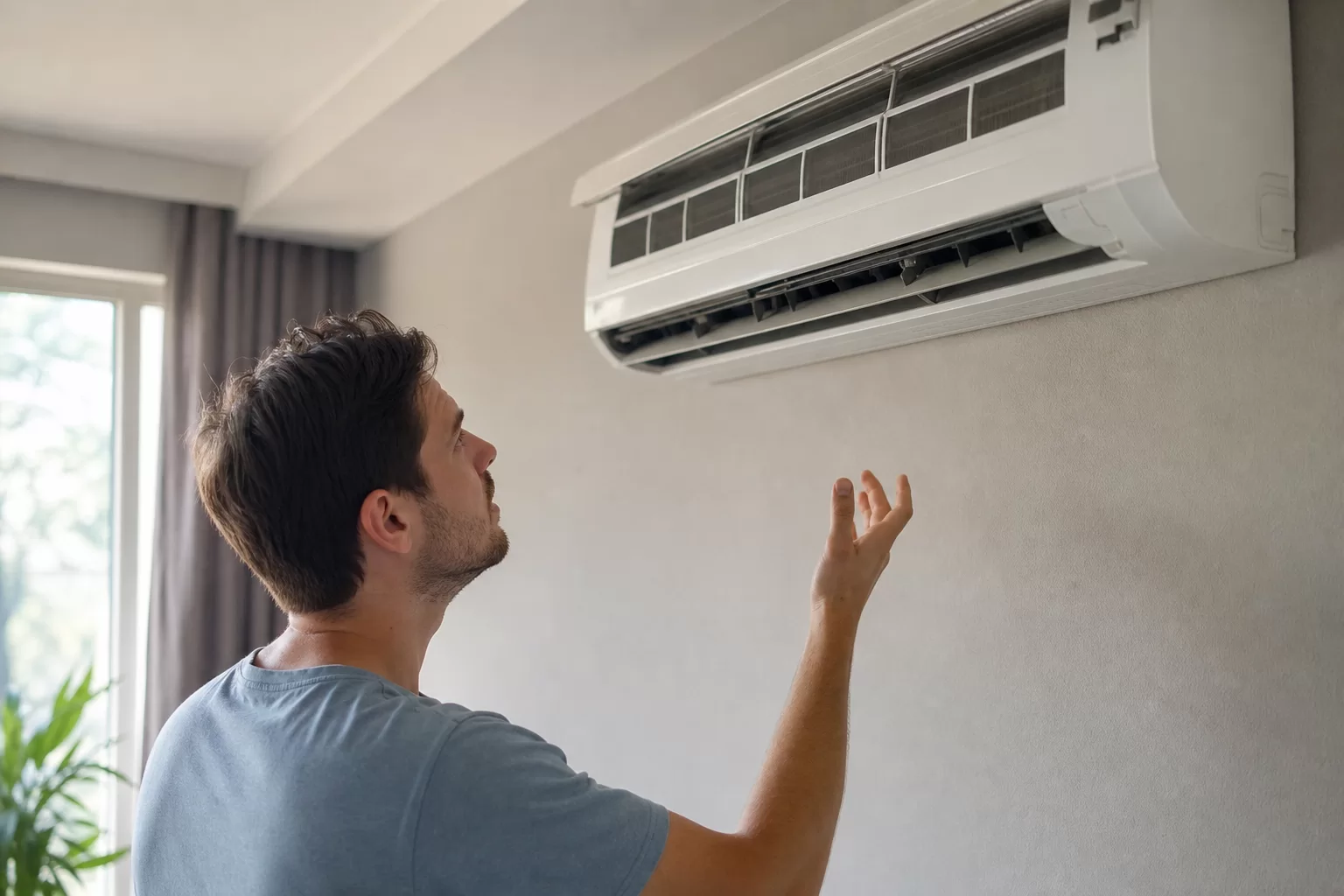 Soğutma performansı düşük olan duvara monte split klimayı kontrol eden kullanıcı