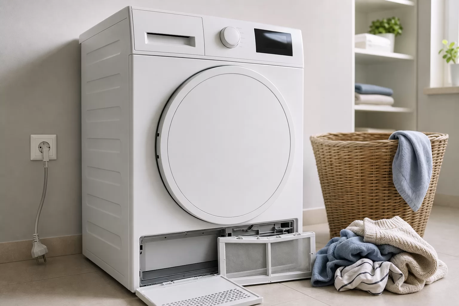 Tamburu dönmeyen ve fişi çekilmiş kurutma makinesi