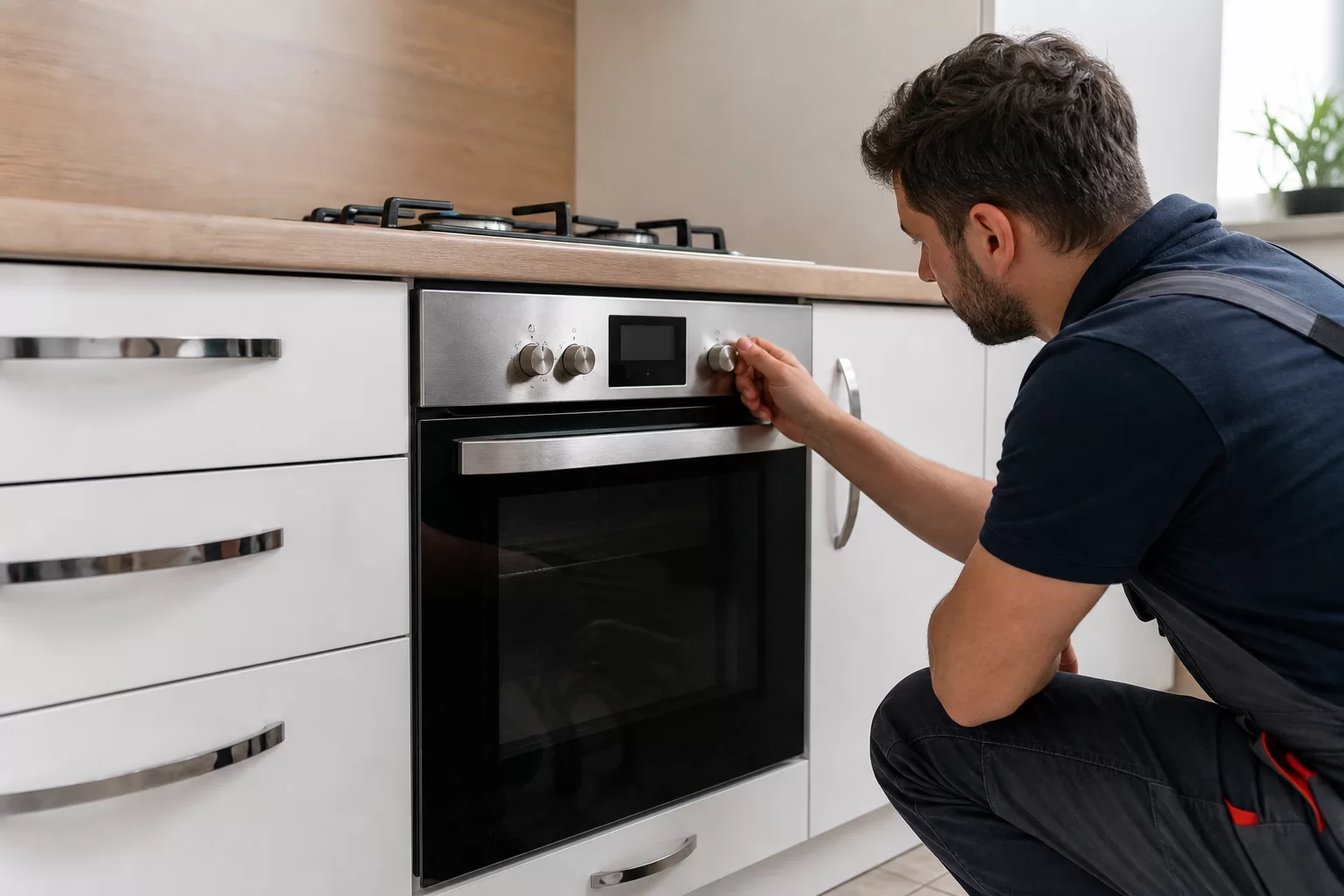 Çalışmayan ankastre fırının kapalı ekranı ve dışarıdan yapılan güvenli kontrol